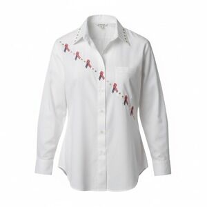 Tia Designs Vintage White Embroidered‎ Star Studded American Flag Ribbon Shirt